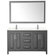 Load image into Gallery viewer, Wyndham Collection Vanity Wyndham Collection WCV252560DKGC2UNSM58 Daria 60 Inch Double Bathroom Vanity in Dark Gray, Light-Vein Carrara Cultured Marble Countertop, Undermount Square Sinks, 58 Inch Mirror