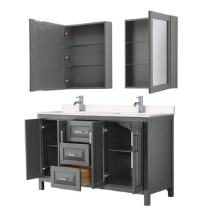 Wyndham Collection Vanity Wyndham Collection WCV252560DKGC2UNSMED Daria 60 Inch Double Bathroom Vanity in Dark Gray, Light-Vein Carrara Cultured Marble Countertop, Undermount Square Sinks, Medicine Cabinets