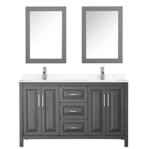 Wyndham Collection Vanity Wyndham Collection WCV252560DKGC2UNSMED Daria 60 Inch Double Bathroom Vanity in Dark Gray, Light-Vein Carrara Cultured Marble Countertop, Undermount Square Sinks, Medicine Cabinets