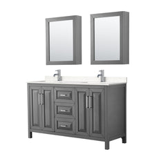 Load image into Gallery viewer, Wyndham Collection Vanity Wyndham Collection WCV252560DKGC2UNSMED Daria 60 Inch Double Bathroom Vanity in Dark Gray, Light-Vein Carrara Cultured Marble Countertop, Undermount Square Sinks, Medicine Cabinets