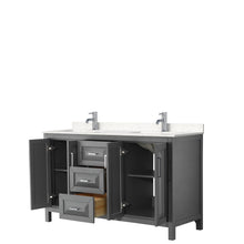 Load image into Gallery viewer, Wyndham Collection Vanity Wyndham Collection WCV252560DKGC2UNSMXX Daria 60 Inch Double Bathroom Vanity in Dark Gray, Light-Vein Carrara Cultured Marble Countertop, Undermount Square Sinks, No Mirror