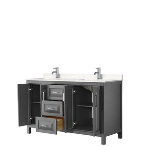 Wyndham Collection Vanity Wyndham Collection WCV252560DKGC2UNSMXX Daria 60 Inch Double Bathroom Vanity in Dark Gray, Light-Vein Carrara Cultured Marble Countertop, Undermount Square Sinks, No Mirror