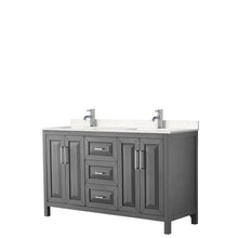 Load image into Gallery viewer, Wyndham Collection Vanity Wyndham Collection WCV252560DKGC2UNSMXX Daria 60 Inch Double Bathroom Vanity in Dark Gray, Light-Vein Carrara Cultured Marble Countertop, Undermount Square Sinks, No Mirror