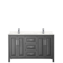 Load image into Gallery viewer, Wyndham Collection Vanity Wyndham Collection WCV252560DKGC2UNSMXX Daria 60 Inch Double Bathroom Vanity in Dark Gray, Light-Vein Carrara Cultured Marble Countertop, Undermount Square Sinks, No Mirror