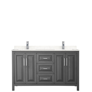 Wyndham Collection Vanity Wyndham Collection WCV252560DKGC2UNSMXX Daria 60 Inch Double Bathroom Vanity in Dark Gray, Light-Vein Carrara Cultured Marble Countertop, Undermount Square Sinks, No Mirror