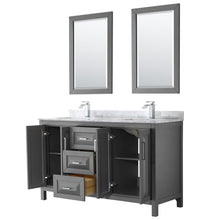 Load image into Gallery viewer, Wyndham Collection Vanity Wyndham Collection WCV252560DKGCMUNSM24 Daria 60 Inch Double Bathroom Vanity in Dark Gray, White Carrara Marble Countertop, Undermount Square Sinks, and 24 Inch Mirrors