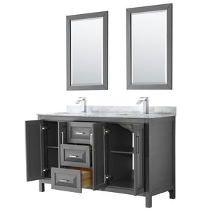 Wyndham Collection Vanity Wyndham Collection WCV252560DKGCMUNSM24 Daria 60 Inch Double Bathroom Vanity in Dark Gray, White Carrara Marble Countertop, Undermount Square Sinks, and 24 Inch Mirrors