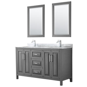 Wyndham Collection Vanity Wyndham Collection WCV252560DKGCMUNSM24 Daria 60 Inch Double Bathroom Vanity in Dark Gray, White Carrara Marble Countertop, Undermount Square Sinks, and 24 Inch Mirrors