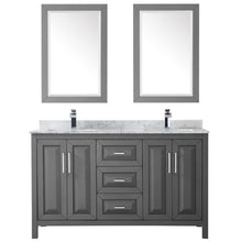 Load image into Gallery viewer, Wyndham Collection Vanity Wyndham Collection WCV252560DKGCMUNSM24 Daria 60 Inch Double Bathroom Vanity in Dark Gray, White Carrara Marble Countertop, Undermount Square Sinks, and 24 Inch Mirrors
