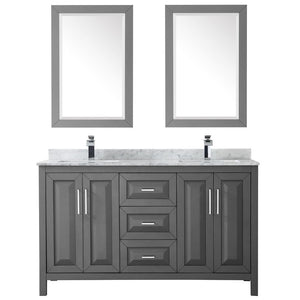 Wyndham Collection Vanity Wyndham Collection WCV252560DKGCMUNSM24 Daria 60 Inch Double Bathroom Vanity in Dark Gray, White Carrara Marble Countertop, Undermount Square Sinks, and 24 Inch Mirrors