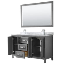 Load image into Gallery viewer, Wyndham Collection Vanity Wyndham Collection WCV252560DKGCMUNSM58 Daria 60 Inch Double Bathroom Vanity in Dark Gray, White Carrara Marble Countertop, Undermount Square Sinks, and 58 Inch Mirror