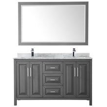 Load image into Gallery viewer, Wyndham Collection Vanity Wyndham Collection WCV252560DKGCMUNSM58 Daria 60 Inch Double Bathroom Vanity in Dark Gray, White Carrara Marble Countertop, Undermount Square Sinks, and 58 Inch Mirror