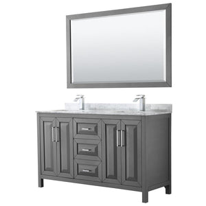 Wyndham Collection Vanity Wyndham Collection WCV252560DKGCMUNSM58 Daria 60 Inch Double Bathroom Vanity in Dark Gray, White Carrara Marble Countertop, Undermount Square Sinks, and 58 Inch Mirror