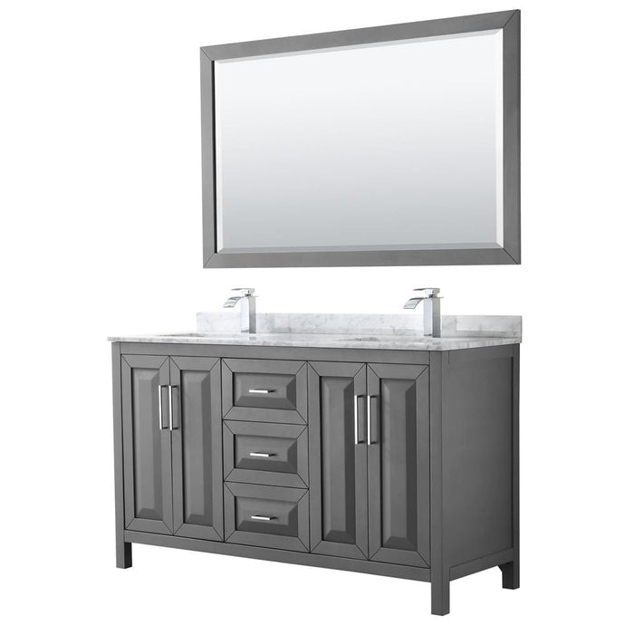 Wyndham Collection Vanity Wyndham Collection WCV252560DKGCMUNSM58 Daria 60 Inch Double Bathroom Vanity in Dark Gray, White Carrara Marble Countertop, Undermount Square Sinks, and 58 Inch Mirror