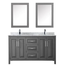 Load image into Gallery viewer, Wyndham Collection Vanity Wyndham Collection WCV252560DKGCMUNSMED Daria 60 Inch Double Bathroom Vanity in Dark Gray, White Carrara Marble Countertop, Undermount Square Sinks, and Medicine Cabinets