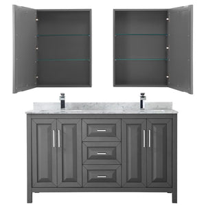 Wyndham Collection Vanity Wyndham Collection WCV252560DKGCMUNSMED Daria 60 Inch Double Bathroom Vanity in Dark Gray, White Carrara Marble Countertop, Undermount Square Sinks, and Medicine Cabinets