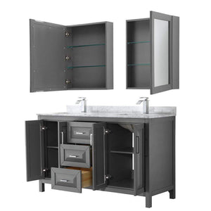 Wyndham Collection Vanity Wyndham Collection WCV252560DKGCMUNSMED Daria 60 Inch Double Bathroom Vanity in Dark Gray, White Carrara Marble Countertop, Undermount Square Sinks, and Medicine Cabinets