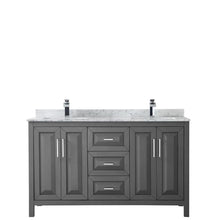 Load image into Gallery viewer, Wyndham Collection Vanity Wyndham Collection WCV252560DKGCMUNSMXX Daria 60 Inch Double Bathroom Vanity in Dark Gray, White Carrara Marble Countertop, Undermount Square Sinks, and No Mirror