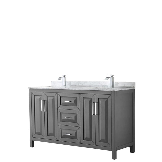Wyndham Collection Vanity Wyndham Collection WCV252560DKGCMUNSMXX Daria 60 Inch Double Bathroom Vanity in Dark Gray, White Carrara Marble Countertop, Undermount Square Sinks, and No Mirror