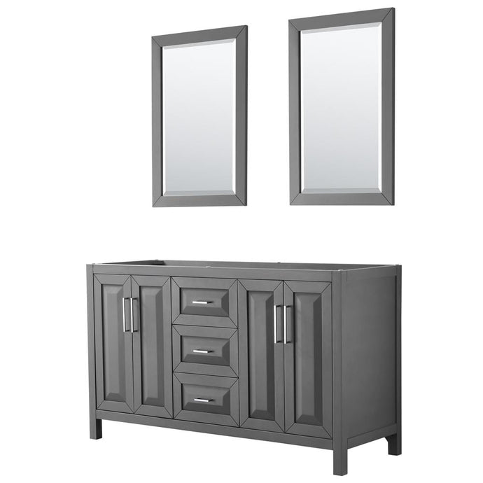 Wyndham Collection Vanity Wyndham Collection WCV252560DKGCXSXXM24 Daria 60 Inch Double Bathroom Vanity in Dark Gray, No Countertop, No Sink, and 24 Inch Mirrors