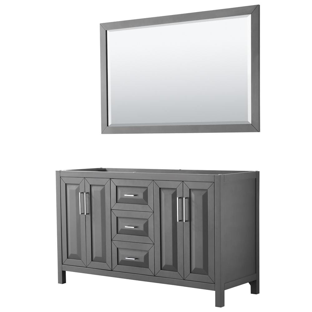 Wyndham Collection Vanity Wyndham Collection WCV252560DKGCXSXXM58 Daria 60 Inch Double Bathroom Vanity in Dark Gray, No Countertop, No Sink, and 58 Inch Mirror