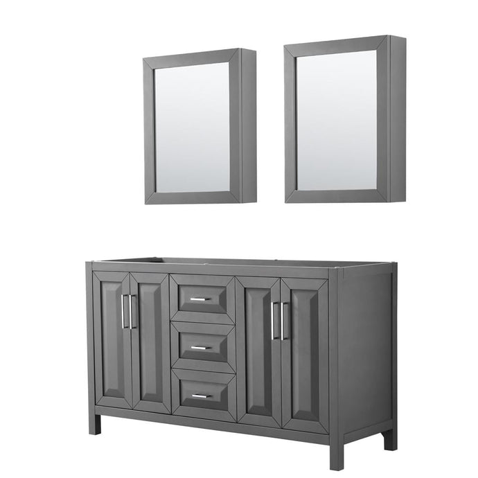 Wyndham Collection Vanity Wyndham Collection WCV252560DKGCXSXXMED Daria 60 Inch Double Bathroom Vanity in Dark Gray, No Countertop, No Sink, and Medicine Cabinets