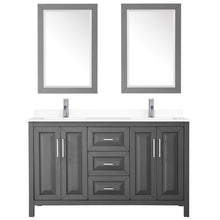 Load image into Gallery viewer, Wyndham Collection Vanity Wyndham Collection WCV252560DKGWCUNSM24 Daria 60 Inch Double Bathroom Vanity in Dark Gray, White Cultured Marble Countertop, Undermount Square Sinks, 24 Inch Mirrors