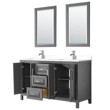 Load image into Gallery viewer, Wyndham Collection Vanity Wyndham Collection WCV252560DKGWCUNSM24 Daria 60 Inch Double Bathroom Vanity in Dark Gray, White Cultured Marble Countertop, Undermount Square Sinks, 24 Inch Mirrors