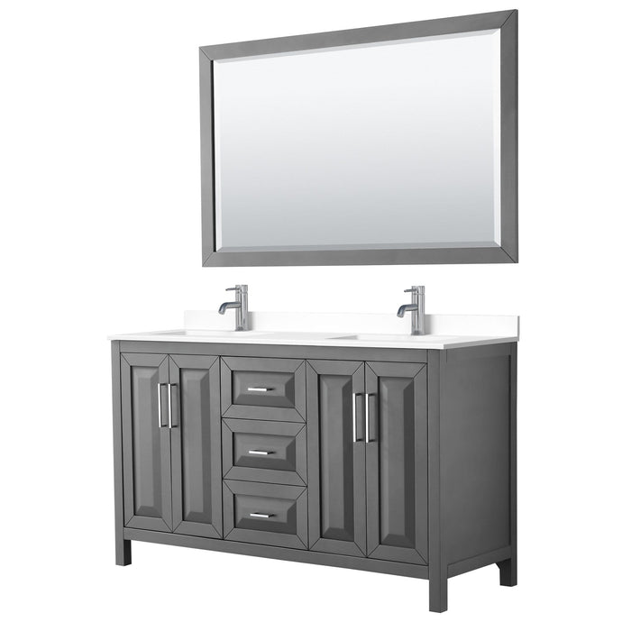 Wyndham Collection Vanity Wyndham Collection WCV252560DKGWCUNSM58 Daria 60 Inch Double Bathroom Vanity in Dark Gray, White Cultured Marble Countertop, Undermount Square Sinks, 58 Inch Mirror