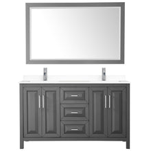 Load image into Gallery viewer, Wyndham Collection Vanity Wyndham Collection WCV252560DKGWCUNSM58 Daria 60 Inch Double Bathroom Vanity in Dark Gray, White Cultured Marble Countertop, Undermount Square Sinks, 58 Inch Mirror
