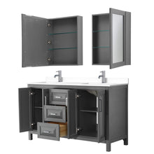 Load image into Gallery viewer, Wyndham Collection Vanity Wyndham Collection WCV252560DKGWCUNSMED Daria 60 Inch Double Bathroom Vanity in Dark Gray, White Cultured Marble Countertop, Undermount Square Sinks, Medicine Cabinets