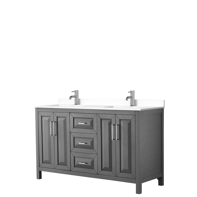 Wyndham Collection Vanity Wyndham Collection WCV252560DKGWCUNSMXX Daria 60 Inch Double Bathroom Vanity in Dark Gray, White Cultured Marble Countertop, Undermount Square Sinks, No Mirror