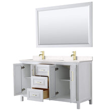 Load image into Gallery viewer, Wyndham Collection Vanity Wyndham Collection WCV252560DWGC2UNSM58 Daria 60 Inch Double Bathroom Vanity in White, Light-Vein Carrara Cultured Marble Countertop, Undermount Square Sinks, 58 Inch Mirror, Brushed Gold Trim