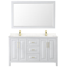 Load image into Gallery viewer, Wyndham Collection Vanity Wyndham Collection WCV252560DWGC2UNSM58 Daria 60 Inch Double Bathroom Vanity in White, Light-Vein Carrara Cultured Marble Countertop, Undermount Square Sinks, 58 Inch Mirror, Brushed Gold Trim