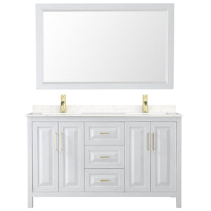 Wyndham Collection Vanity Wyndham Collection WCV252560DWGC2UNSM58 Daria 60 Inch Double Bathroom Vanity in White, Light-Vein Carrara Cultured Marble Countertop, Undermount Square Sinks, 58 Inch Mirror, Brushed Gold Trim