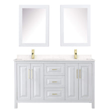 Load image into Gallery viewer, Wyndham Collection Vanity Wyndham Collection WCV252560DWGC2UNSMED Daria 60 Inch Double Bathroom Vanity in White, Light-Vein Carrara Cultured Marble Countertop, Undermount Square Sinks, Medicine Cabinets, Brushed Gold Trim