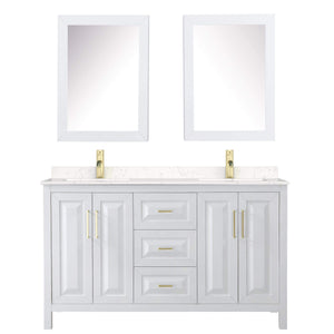 Wyndham Collection Vanity Wyndham Collection WCV252560DWGC2UNSMED Daria 60 Inch Double Bathroom Vanity in White, Light-Vein Carrara Cultured Marble Countertop, Undermount Square Sinks, Medicine Cabinets, Brushed Gold Trim