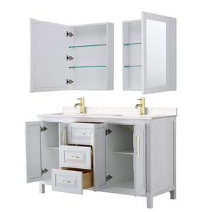 Wyndham Collection Vanity Wyndham Collection WCV252560DWGC2UNSMED Daria 60 Inch Double Bathroom Vanity in White, Light-Vein Carrara Cultured Marble Countertop, Undermount Square Sinks, Medicine Cabinets, Brushed Gold Trim