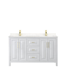 Load image into Gallery viewer, Wyndham Collection Vanity Wyndham Collection WCV252560DWGC2UNSMXX Daria 60 Inch Double Bathroom Vanity in White, Light-Vein Carrara Cultured Marble Countertop, Undermount Square Sinks, Brushed Gold Trim