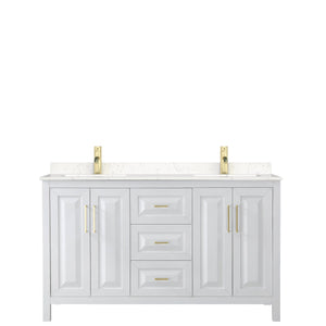 Wyndham Collection Vanity Wyndham Collection WCV252560DWGC2UNSMXX Daria 60 Inch Double Bathroom Vanity in White, Light-Vein Carrara Cultured Marble Countertop, Undermount Square Sinks, Brushed Gold Trim