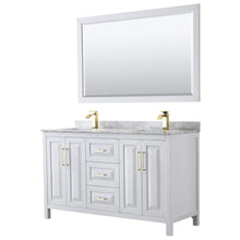 Load image into Gallery viewer, Wyndham Collection Vanity Wyndham Collection WCV252560DWGCMUNSM58 Daria 60 Inch Double Bathroom Vanity in White, White Carrara Marble Countertop, Undermount Square Sinks, 58 Inch Mirror, Brushed Gold Trim