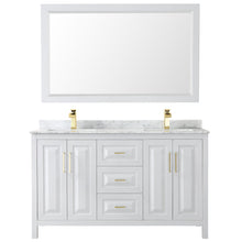 Load image into Gallery viewer, Wyndham Collection Vanity Wyndham Collection WCV252560DWGCMUNSM58 Daria 60 Inch Double Bathroom Vanity in White, White Carrara Marble Countertop, Undermount Square Sinks, 58 Inch Mirror, Brushed Gold Trim