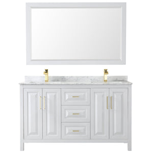 Wyndham Collection Vanity Wyndham Collection WCV252560DWGCMUNSM58 Daria 60 Inch Double Bathroom Vanity in White, White Carrara Marble Countertop, Undermount Square Sinks, 58 Inch Mirror, Brushed Gold Trim