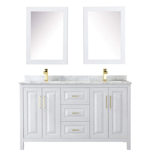 Wyndham Collection Vanity Wyndham Collection WCV252560DWGCMUNSMED Daria 60 Inch Double Bathroom Vanity in White, White Carrara Marble Countertop, Undermount Square Sinks, Medicine Cabinets, Brushed Gold Trim