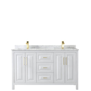 Wyndham Collection Vanity Wyndham Collection WCV252560DWGCMUNSMXX Daria 60 Inch Double Bathroom Vanity in White, White Carrara Marble Countertop, Undermount Square Sinks, Brushed Gold Trim