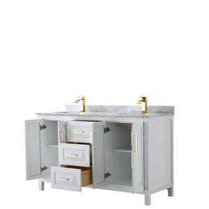 Wyndham Collection Vanity Wyndham Collection WCV252560DWGCMUNSMXX Daria 60 Inch Double Bathroom Vanity in White, White Carrara Marble Countertop, Undermount Square Sinks, Brushed Gold Trim