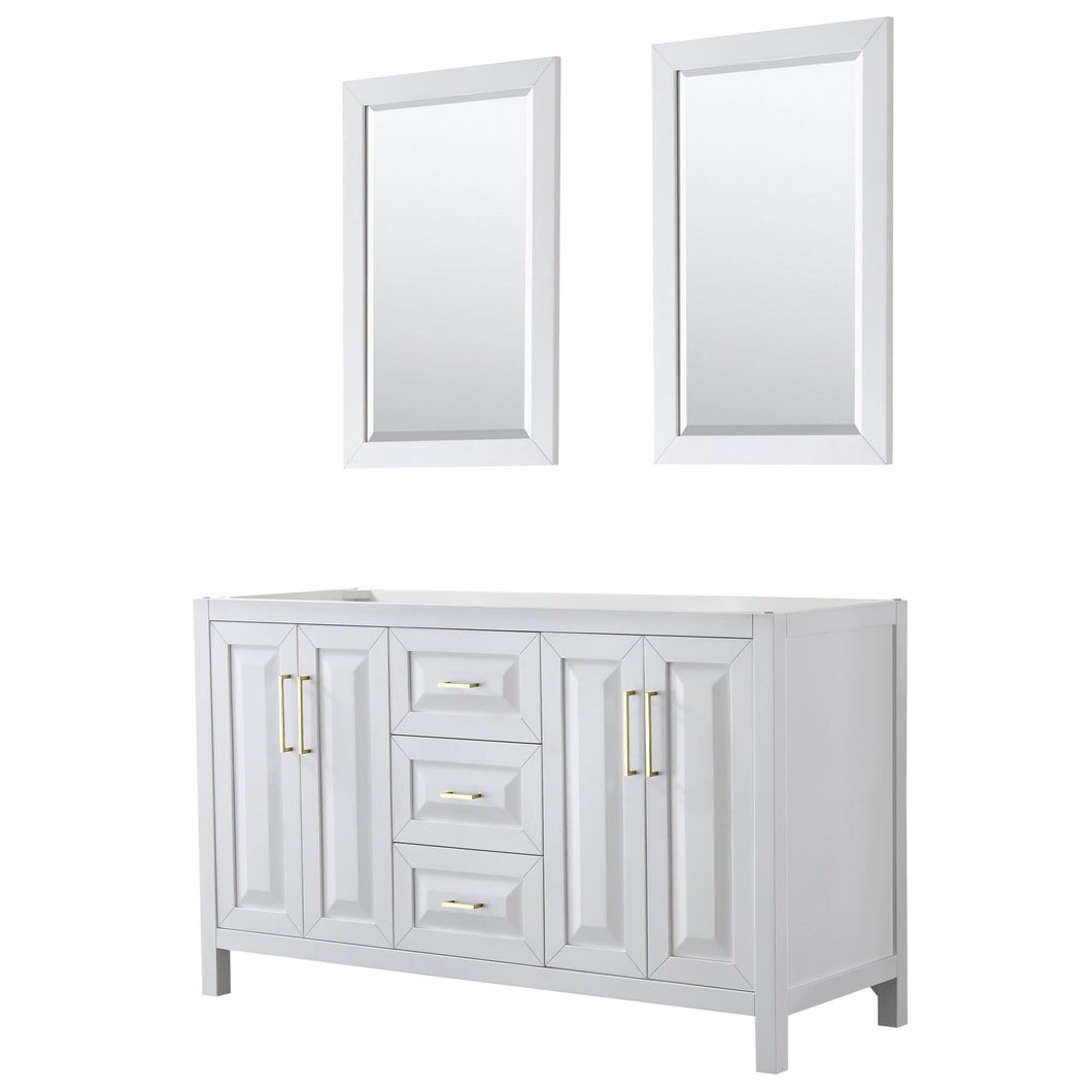 Wyndham Collection Vanity Wyndham Collection WCV252560DWGCXSXXM24 Daria 60 Inch Double Bathroom Vanity in White, No Countertop, No Sink, 24 Inch Mirrors, Brushed Gold Trim