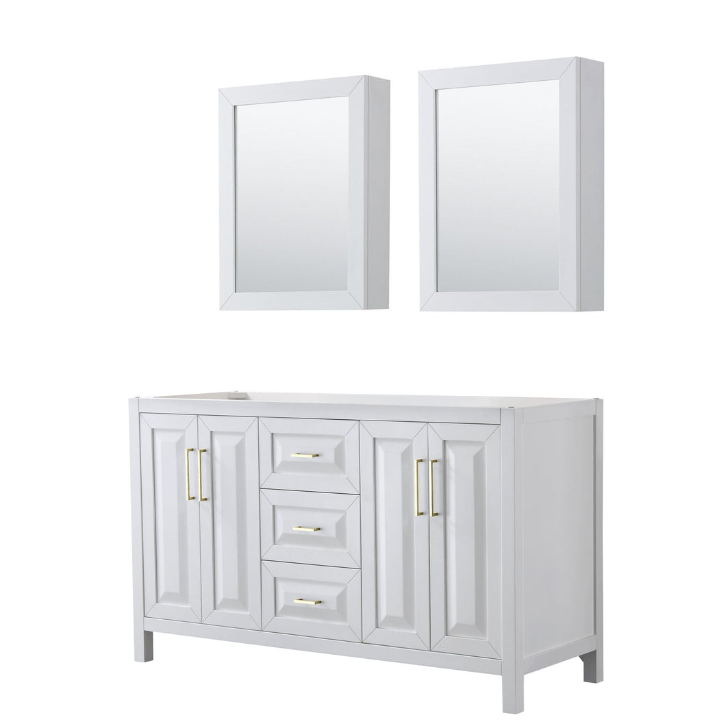 Wyndham Collection Vanity Wyndham Collection WCV252560DWGCXSXXMED Daria 60 Inch Double Bathroom Vanity in White, No Countertop, No Sink, Medicine Cabinets, Brushed Gold Trim