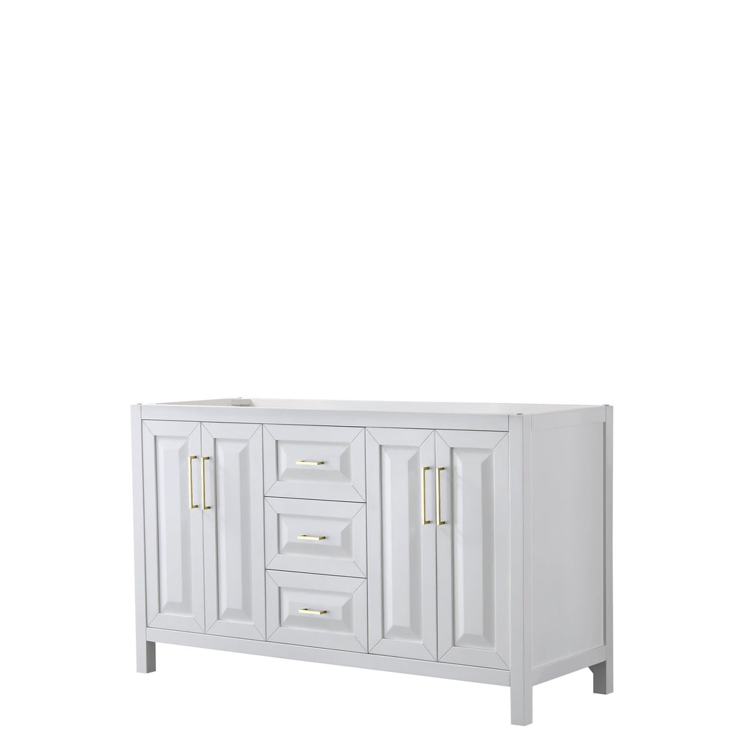 Wyndham Collection Vanity Wyndham Collection WCV252560DWGCXSXXMXX Daria 60 Inch Double Bathroom Vanity in White, No Countertop, No Sink, Brushed Gold Trim