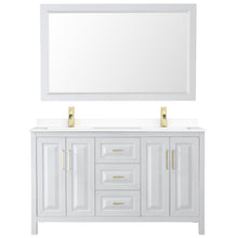 Load image into Gallery viewer, Wyndham Collection Vanity Wyndham Collection WCV252560DWGWCUNSM58 Daria 60 Inch Double Bathroom Vanity in White, White Cultured Marble Countertop, Undermount Square Sinks, 58 Inch Mirror, Brushed Gold Trim